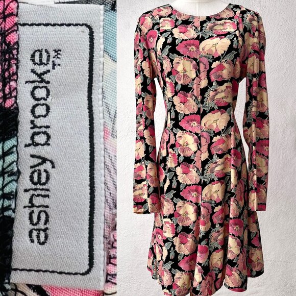 Ashley Brooke Dresses & Skirts - Vintage 90s Ashley Brooke Long Sleeve Floral Rayon Swing Dress VTG 10 / Modern 6